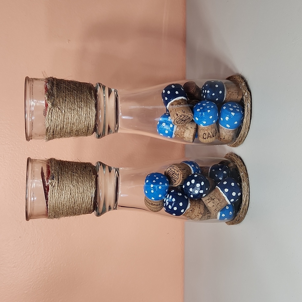 Handmade Rustic Patriotic Vibes Toadstools Candle Holders/ Table Decor